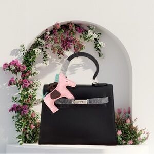 Elegant Black Leather Satchel Crossbody Handbag With Pony,Lock/Key,Scarf 26CM